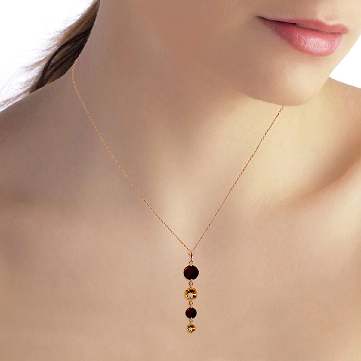 14k Rose Gold Natural Garnets and Citrines Drop Pendant Necklace V683971