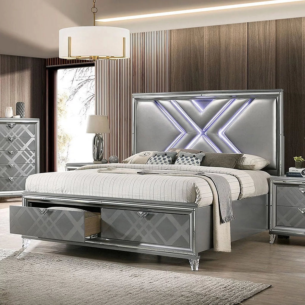 Queen Size Bed with Drawers and LED Q68922