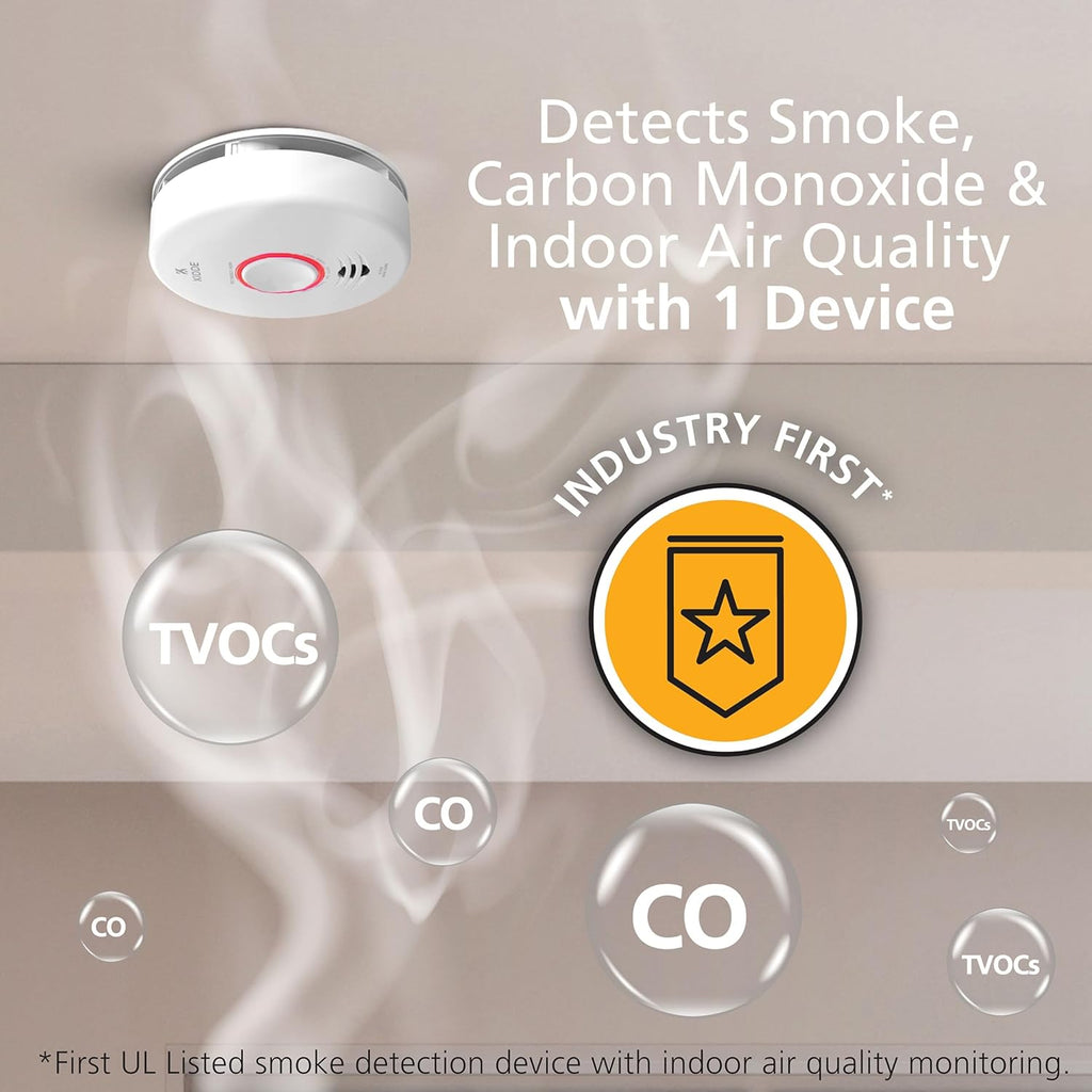 Smart Smoke & Carbon Monoxide Detector with Indoor Air Quality Monitor, Hardwired w/Battery Backup Y15253