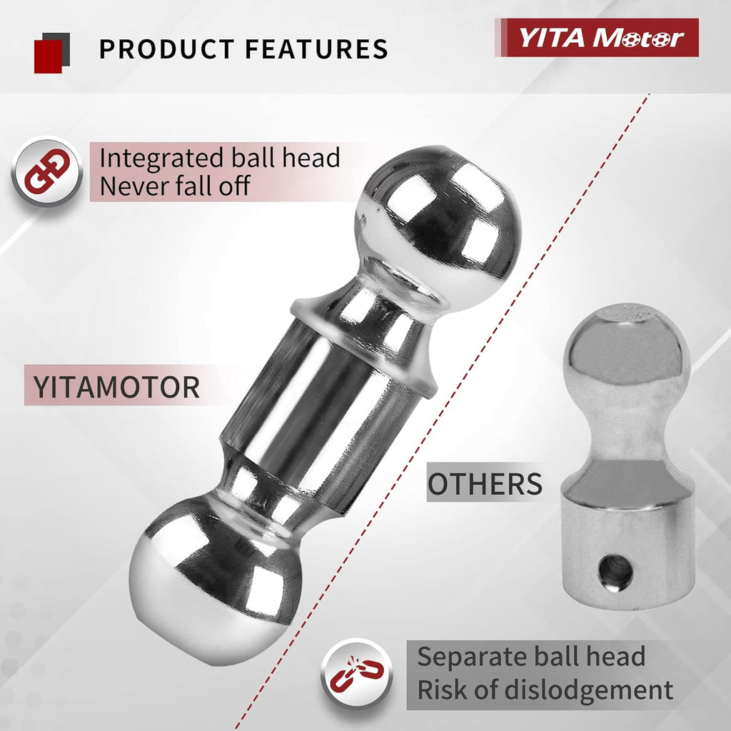 Adjustable Trailer Hitch Ball Mount, 2.5-Inch Receiver, 6-Inch Drop, Forged Aluminum Shank, 2-Inch and 2-5/16-Inch Combo Stainless Steel Tow Balls with Double Pin Key Locks D986892