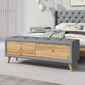 Gray Upholstered Wooden Storage Ottoman Bench with 2 Drawers D9325
