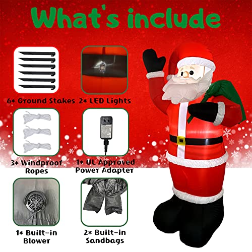 Inflatable Christmas Yard Decoration 8FT Santa Claus with Built-in LED Light D127491
