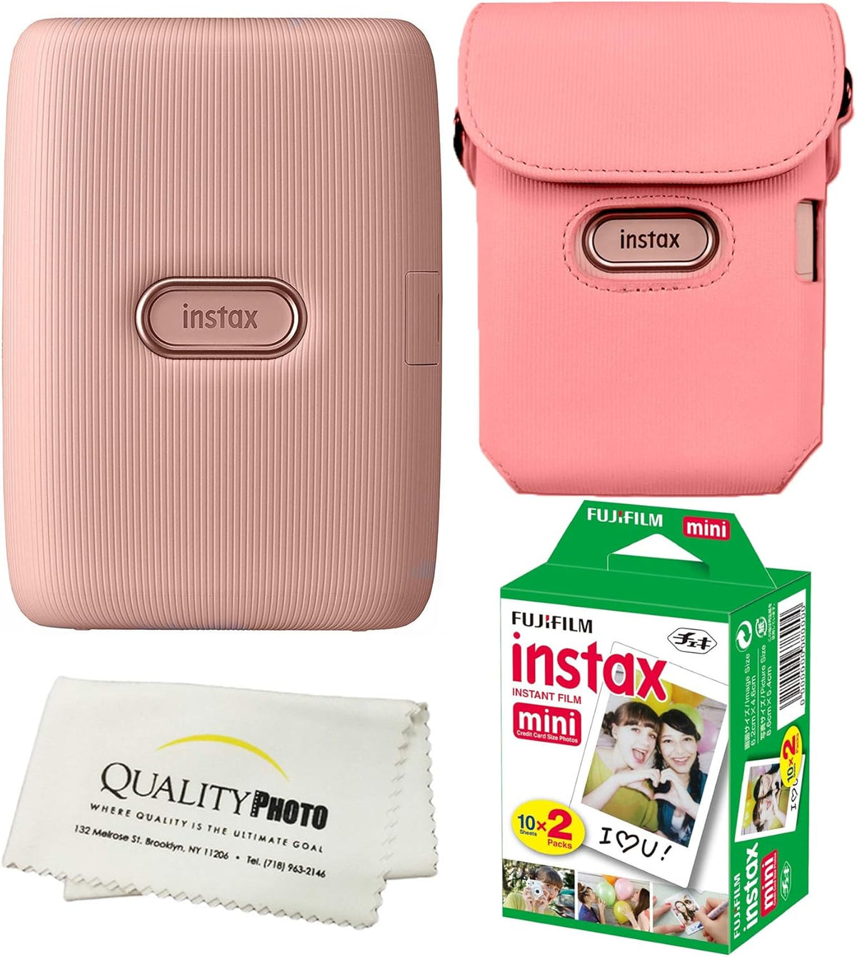 Instax Mini Link Smartphone Printer Bundle with Case and 20 Films (White) C136