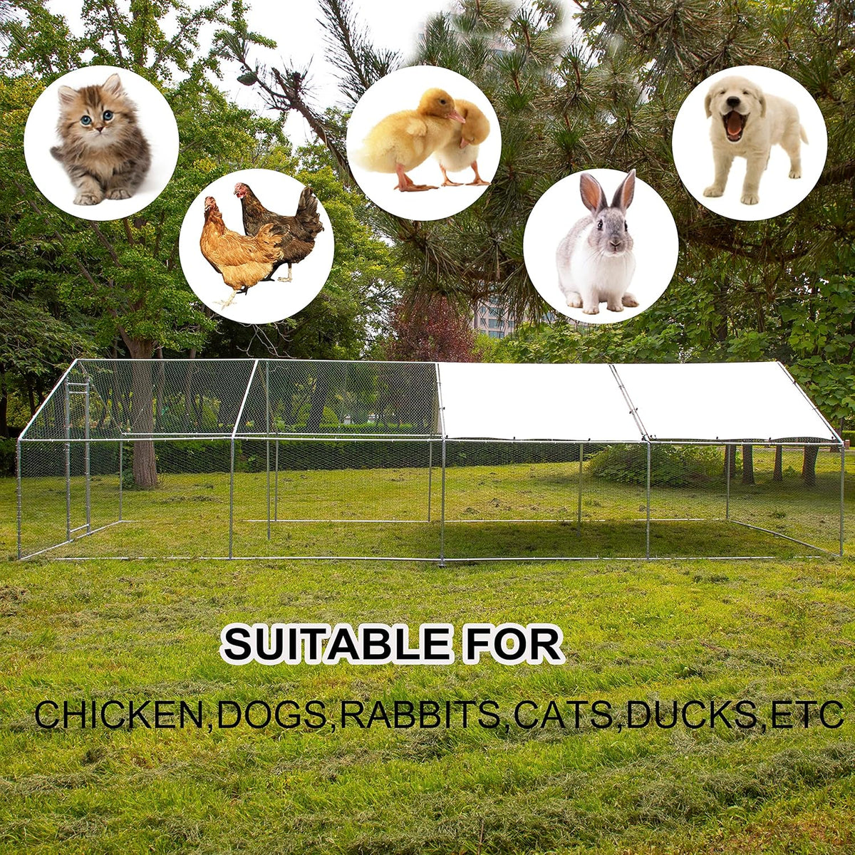 Large Metal Chicken Coop with Waterproof Cover, Anti-UV Cover for Outdoor (10' L x 25.5' W x 6.56' H) L53167