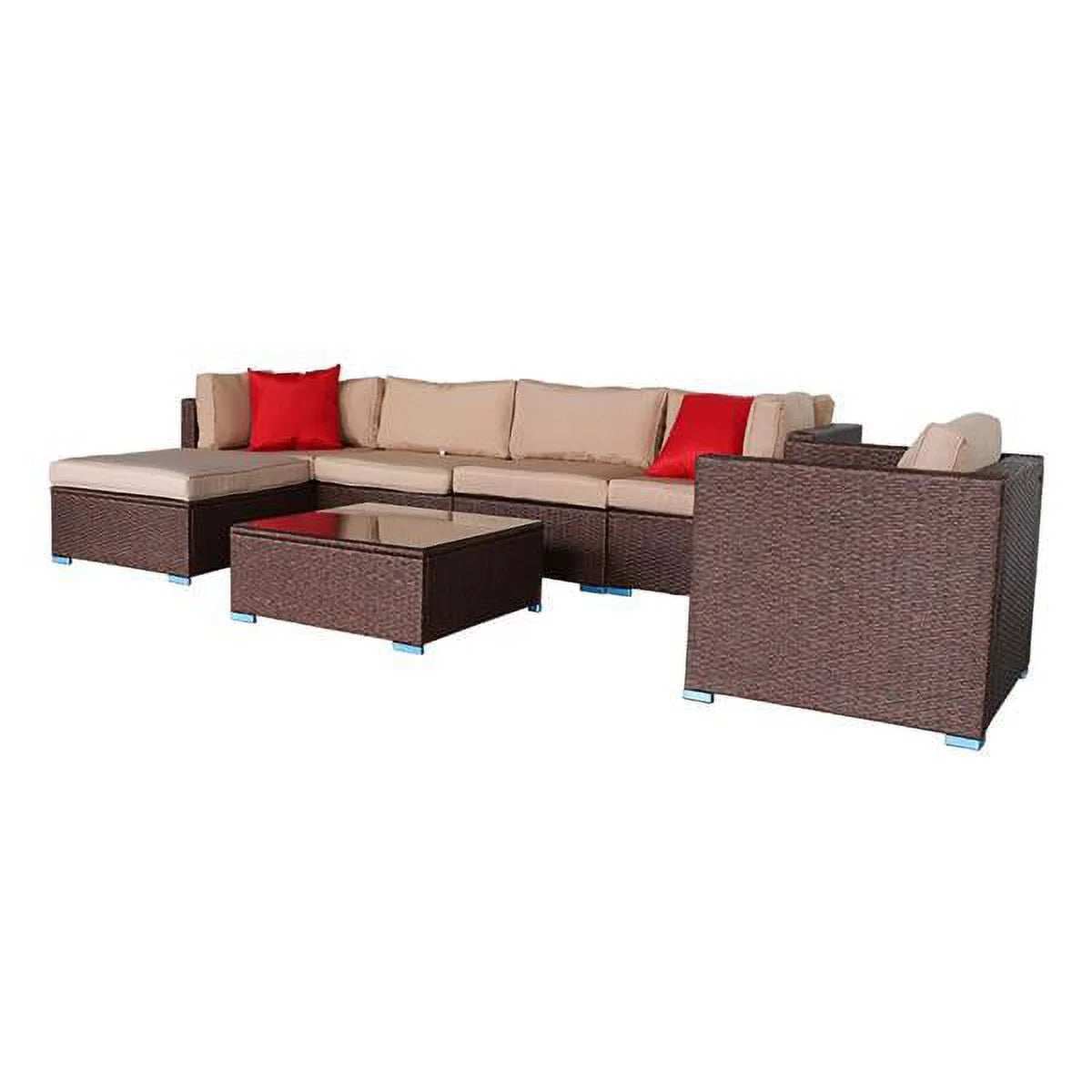 7 Pieces PE Wicker Rattan Corner Sofa Set M715