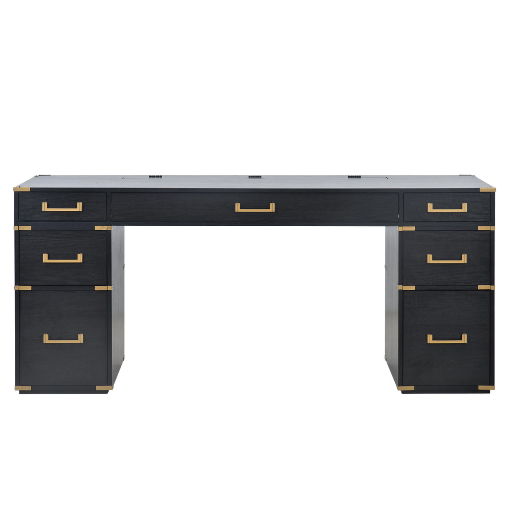 Black Executive Desk with 2 File Drawers A257