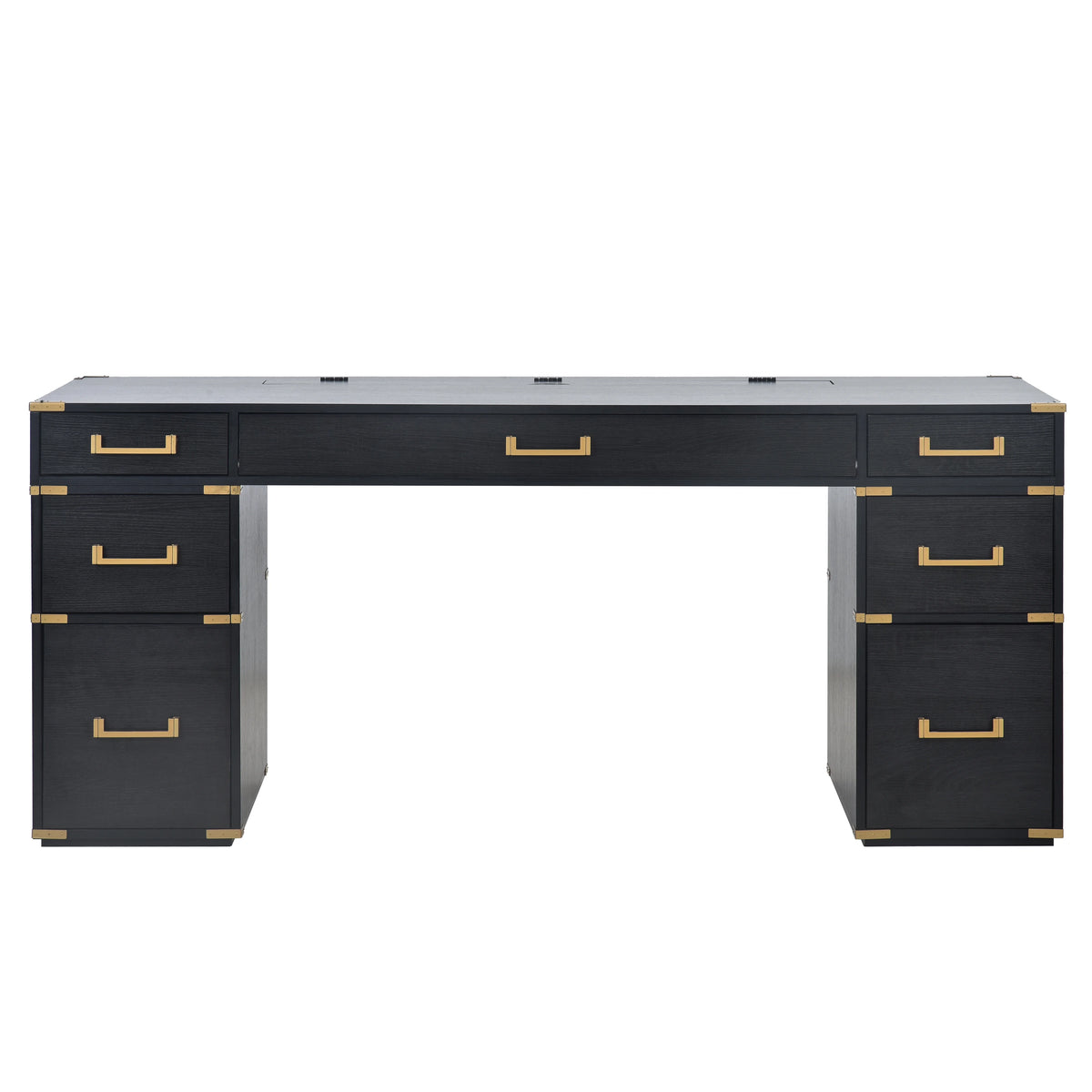 Black Executive Desk with 2 File Drawers A257