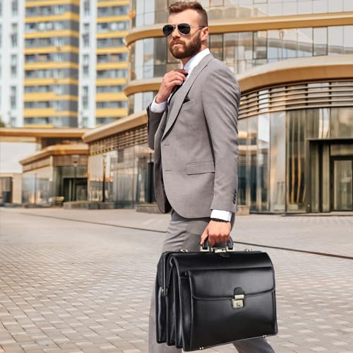Leather Briefcase with Lock Attache Case 15.6 Inch Laptop Doctor Bag O102