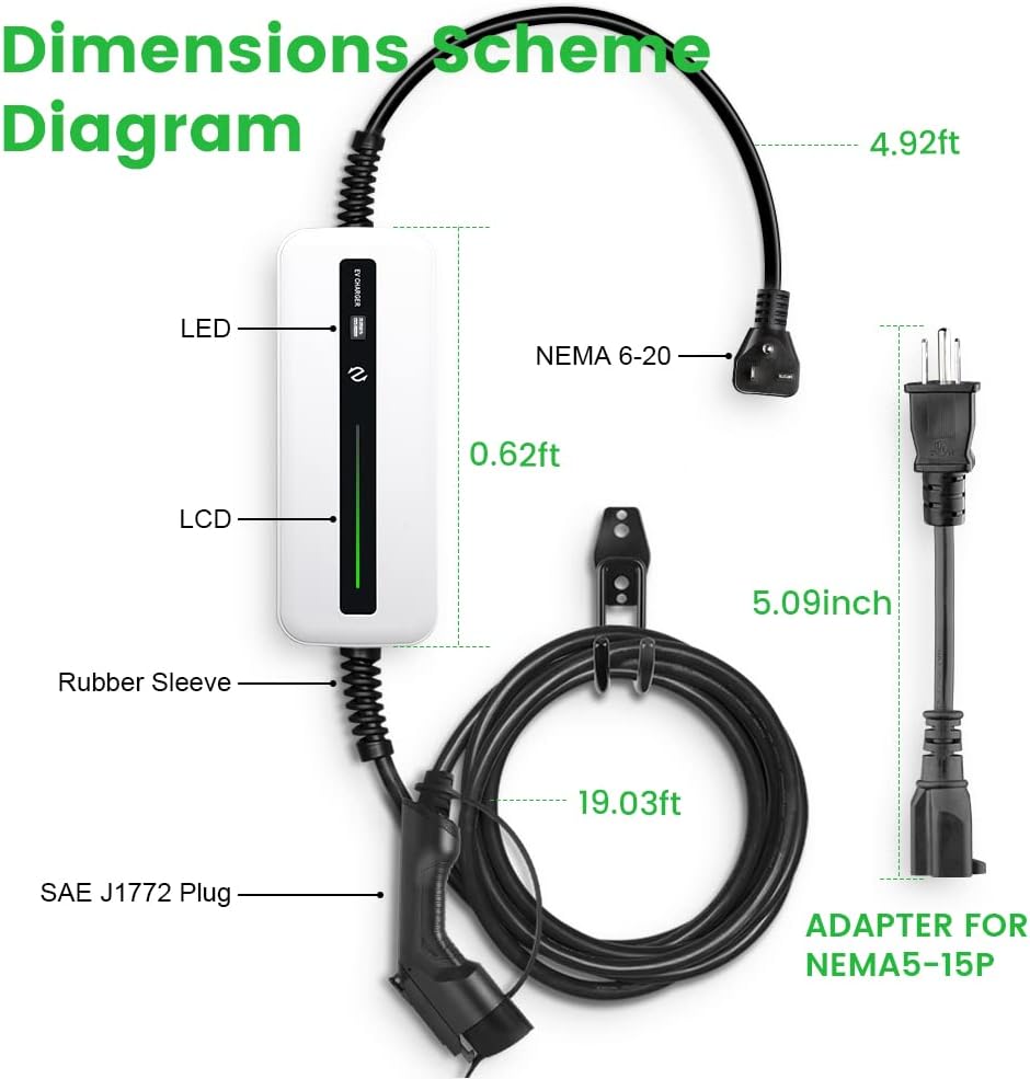 Portable EV Charger with NEMA 6-20 Plug and NEMA 5-15 Adapter, 25ft, IP65 T2552