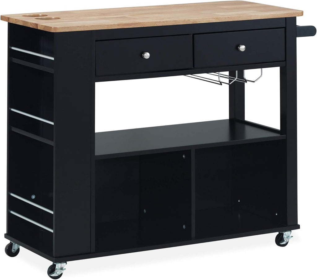 Black Kitchen Cart with Wheels J8665