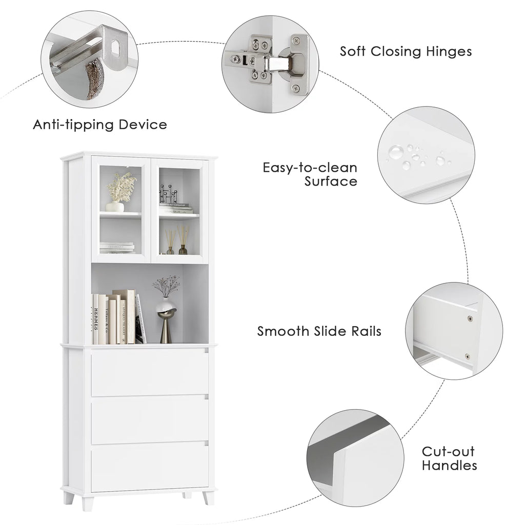 White 3 Drawer Tall Cabinet with Glass Door Q282