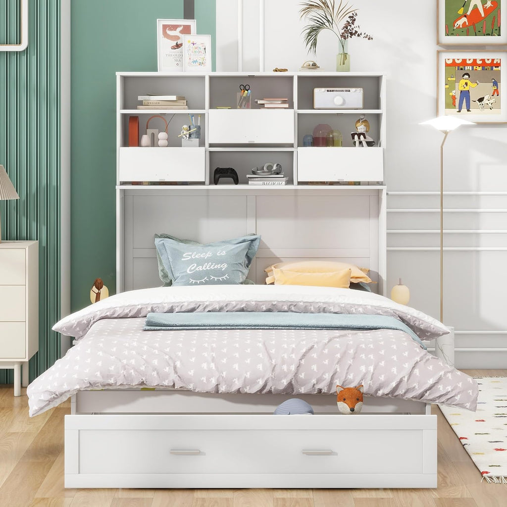 Queen Size Murphy Bed with Bookcase and Drawer M104