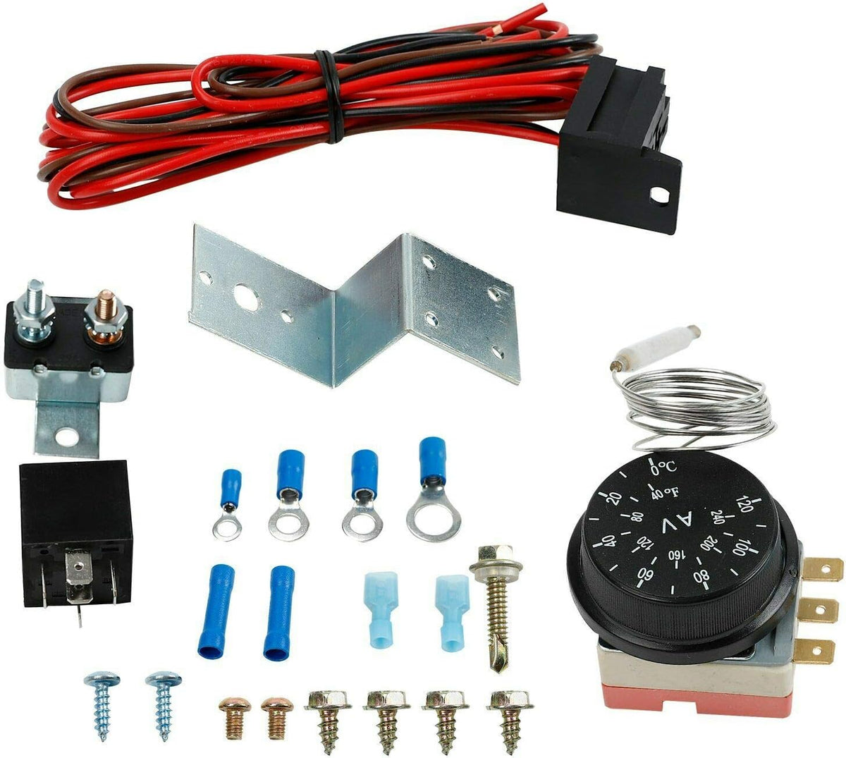 16" Slim Push Pull 12V Electric Radiator Cooling Fan with Thermostat Control Relay Wire Kit Pack of 2 J302