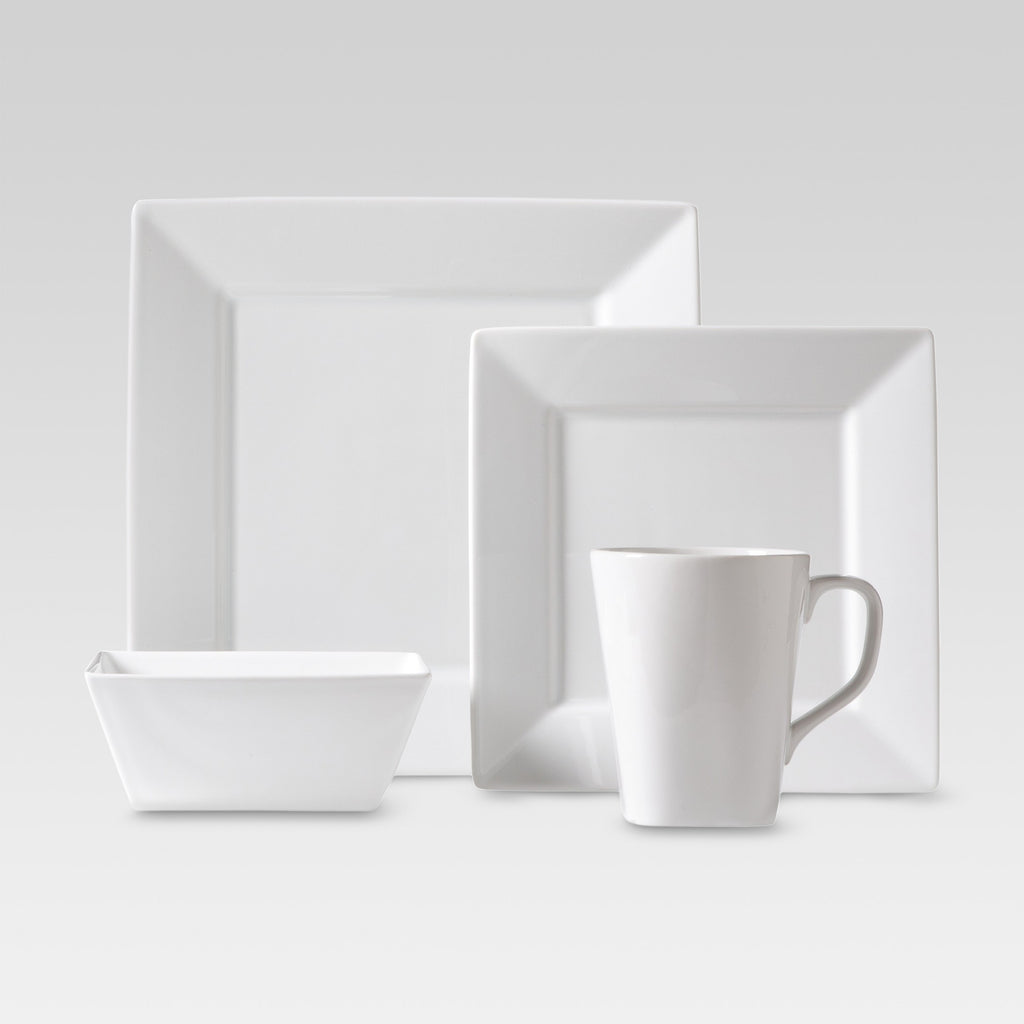 16pc White Porcelain Square Dinnerware Set O450050