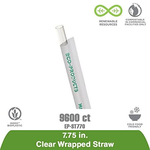 7.75 Clear Wrapped Straw, 400/PK, 24 PK/CT E130779