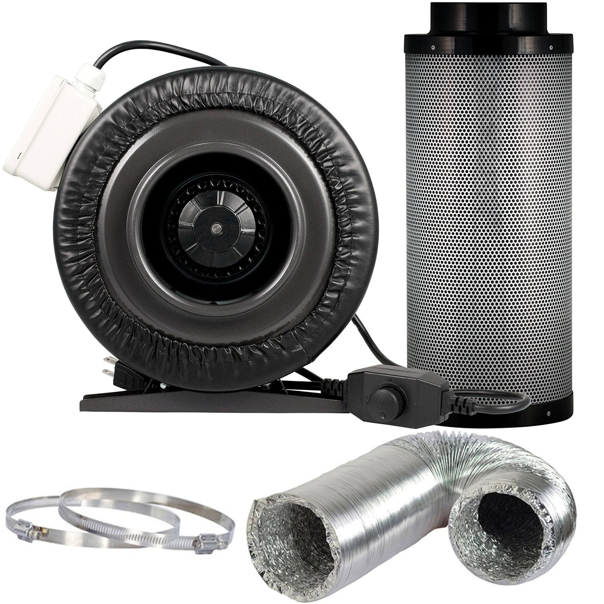 6 inch 440 CFM Inline Fan with Carbon Filter Ducting and Clamps G3183