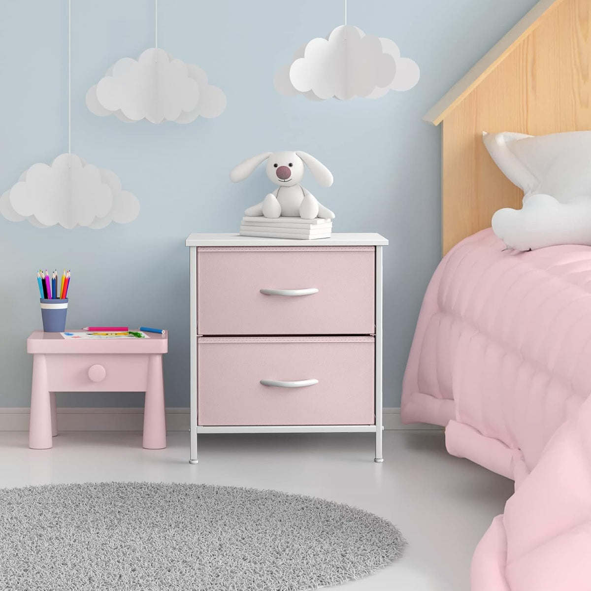 6 Drawer Pink Kids Dresser with Nightstand X9136