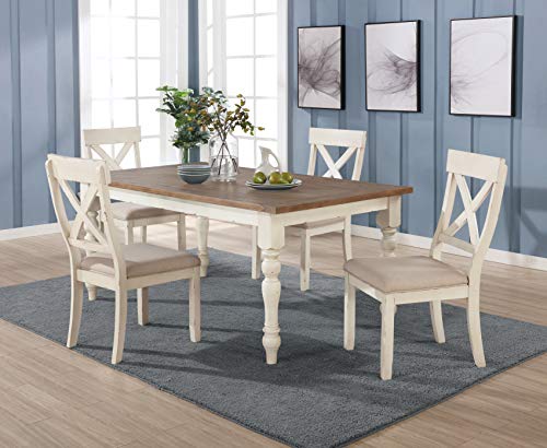 5-Piece Dining Table Set with Cross Back Chairs, Blue and Brown P700121