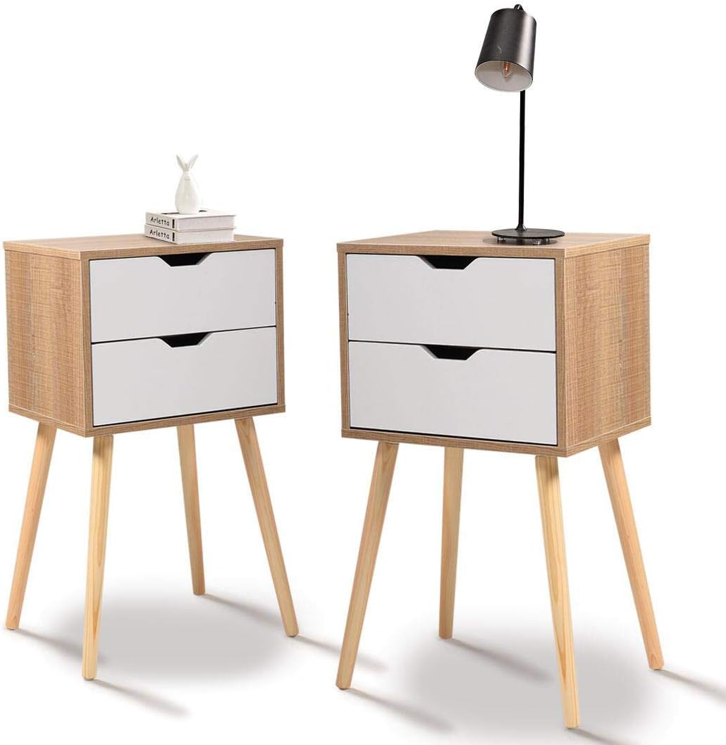 Set of 2 Blue 2 Drawer Wood Nightstand S760