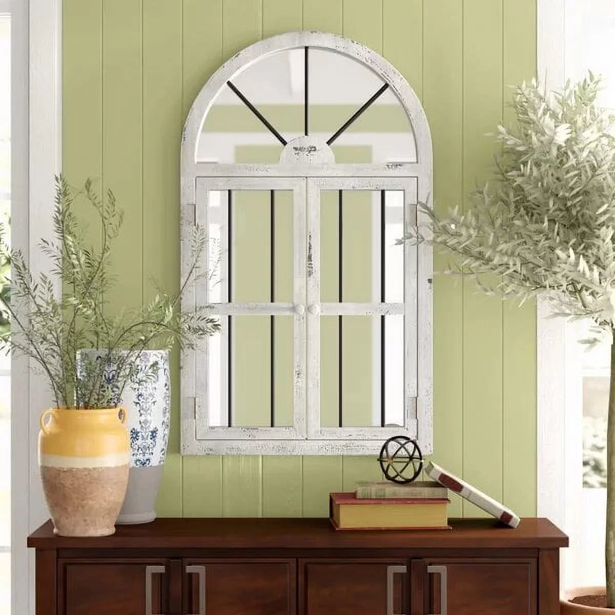 White Arched Window Wall Mirror 42" x 25" A757