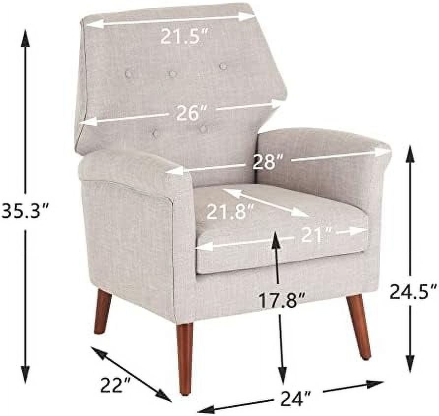 Chenille-Black&White Upholstered Fabric Armchair with Wood Legs O543118