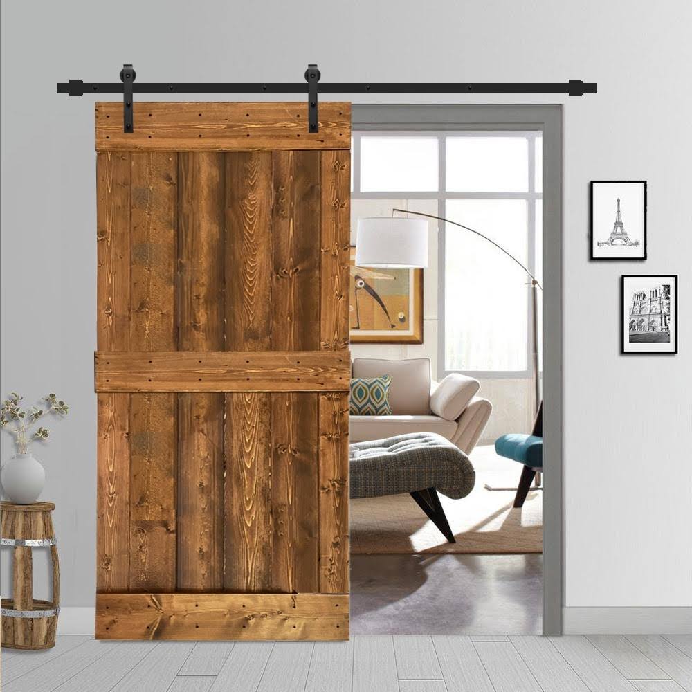 Walnut 2-Panel Stained Pine Wood Single Barn Door V7225