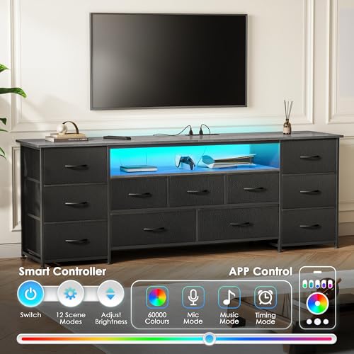 63 Inch 11 Drawer Dresser with Power Outlets and LED Lights N760591