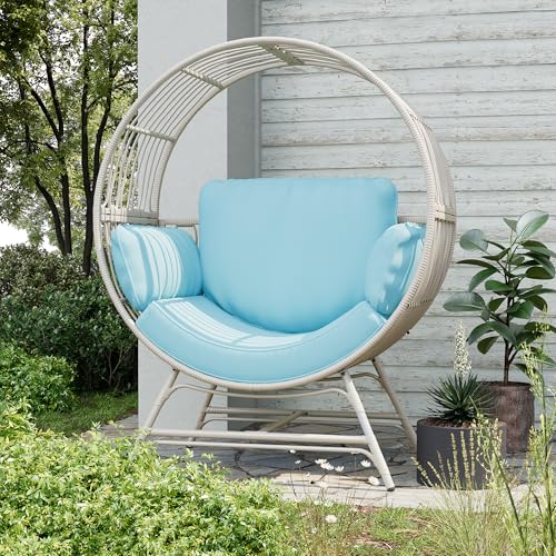 Oversized Rattan Egg Chair with Thicken Cushion, 350LBS Capacity X578