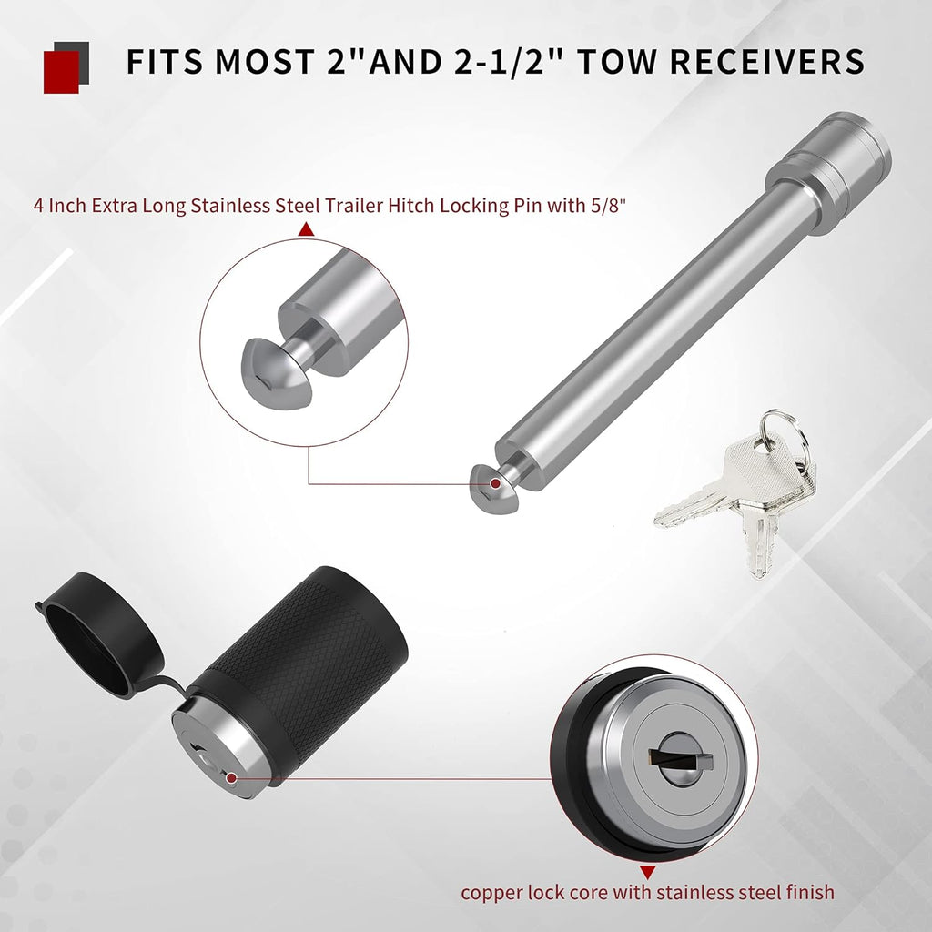 Adjustable Trailer Hitch Ball Mount, 2.5-Inch Receiver, 6-Inch Drop, Forged Aluminum Shank, 2-Inch and 2-5/16-Inch Combo Stainless Steel Tow Balls with Double Pin Key Locks D986892