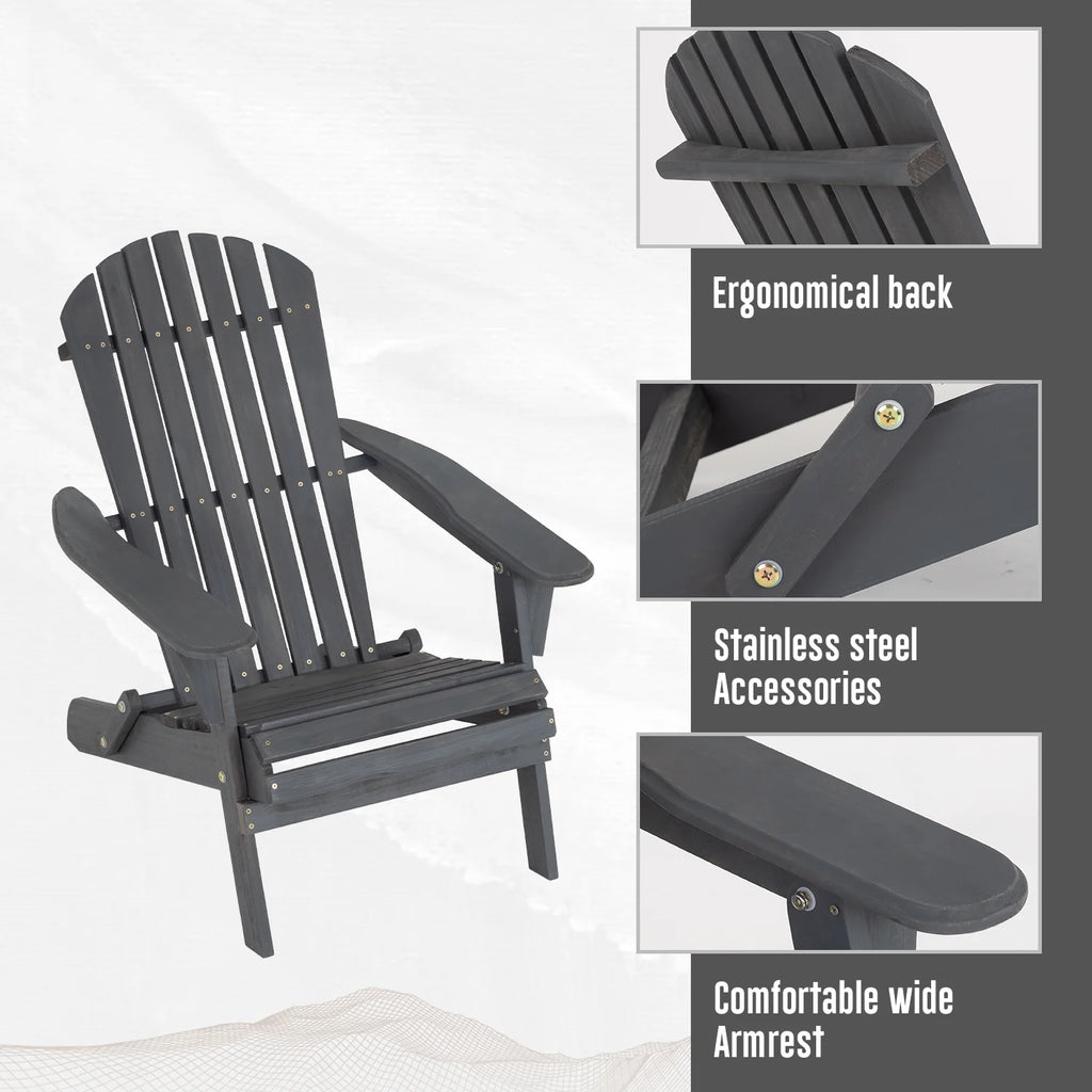 Folding Adirondack Chair Weather Resistant Wood Patio Chair Grey W95615