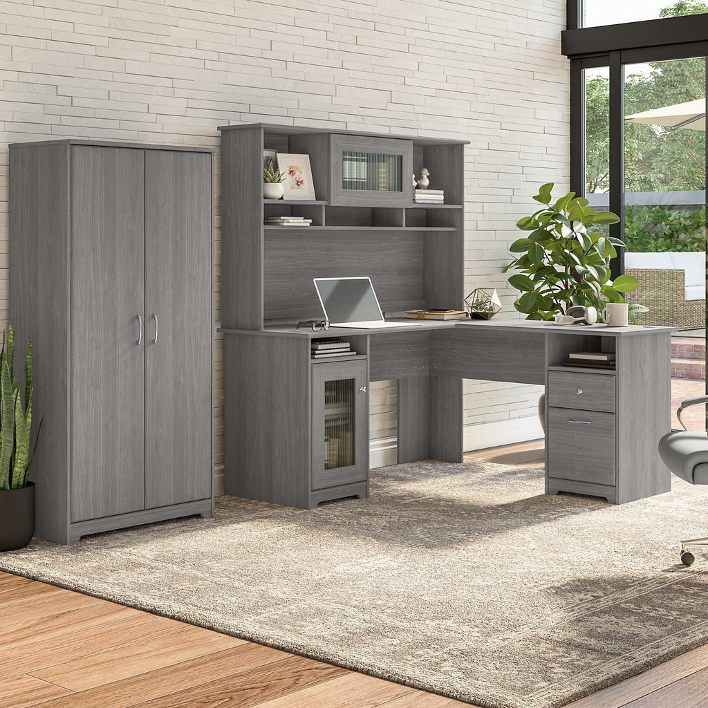 Tall Storage Cabinet with Doors in Modern Gray L34672