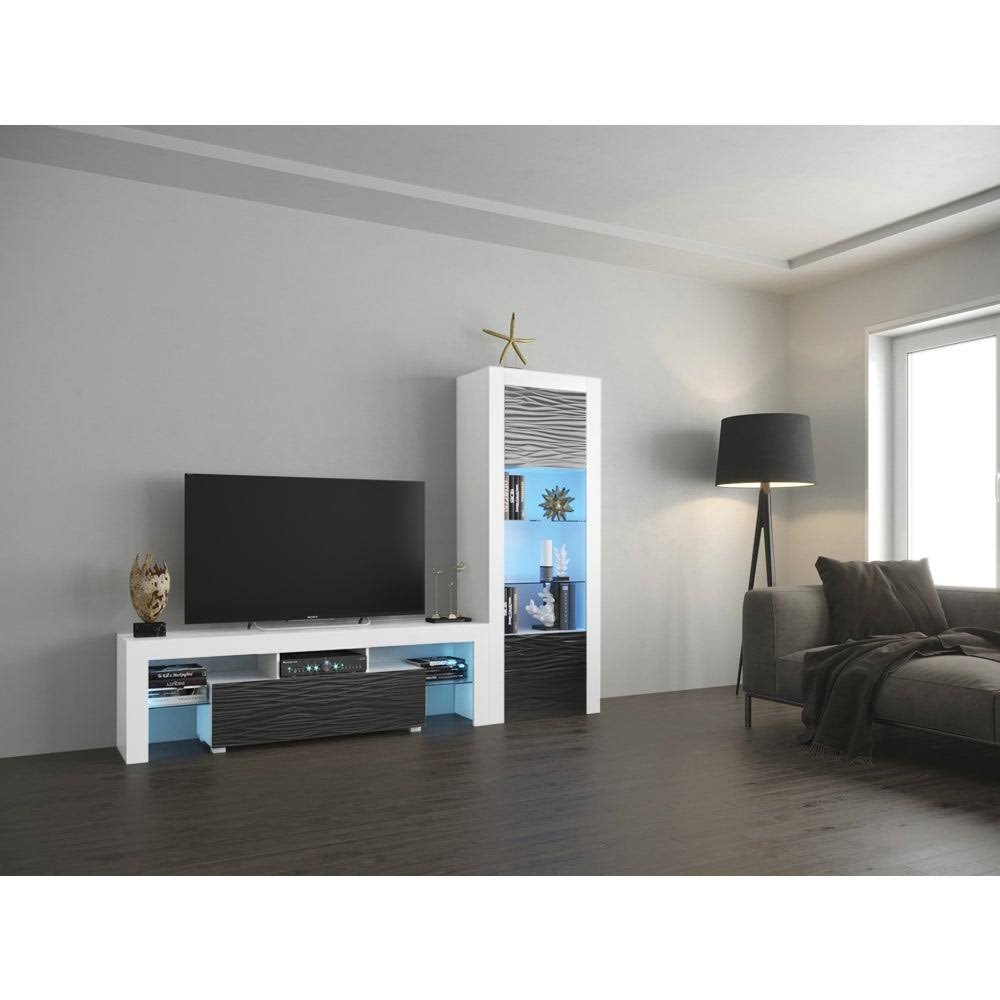 Black Modern Wall Unit Entertainment Center H7303