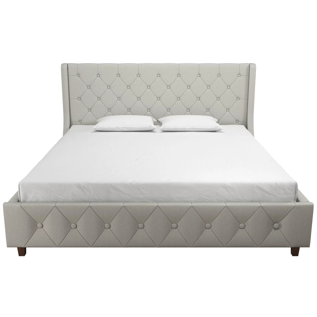 King Light Gray Linen Upholstered Bed J53110
