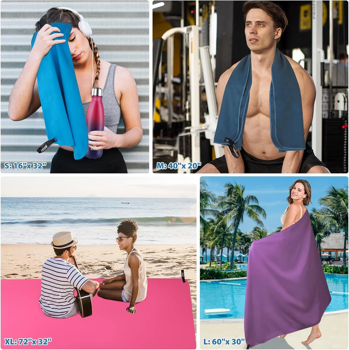 Grey Microfiber Travel Towel 2 Pcs 16''x32'' A5129