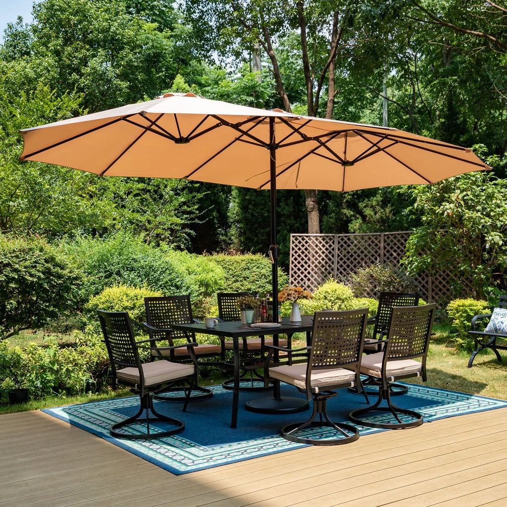 15ft Double-Sided Patio Umbrella with Base V922609