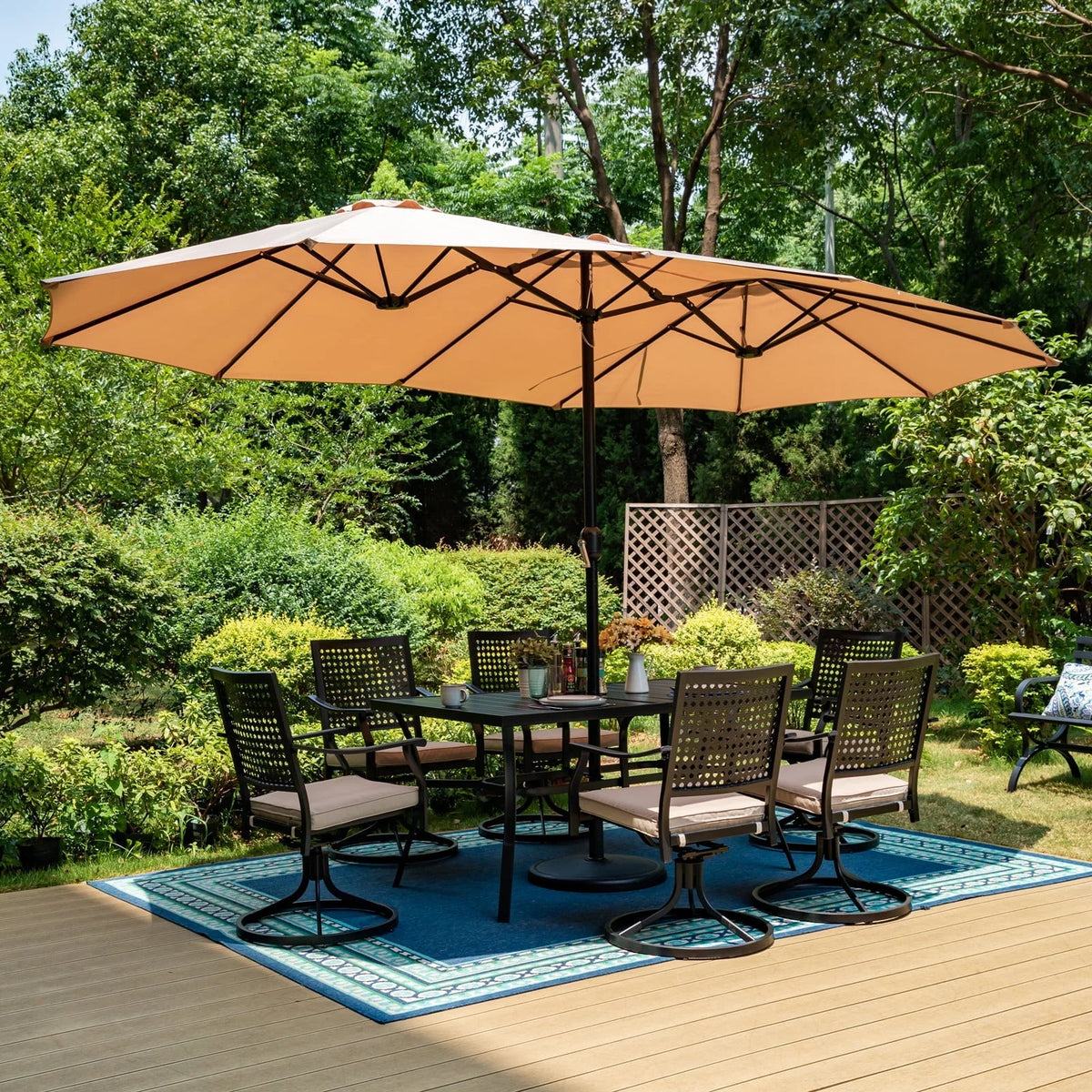 15ft Double-Sided Patio Umbrella with Base V922609