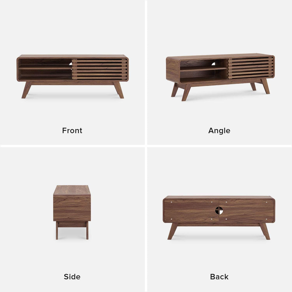 Scandinavian TV Stand with Slatted Door A256