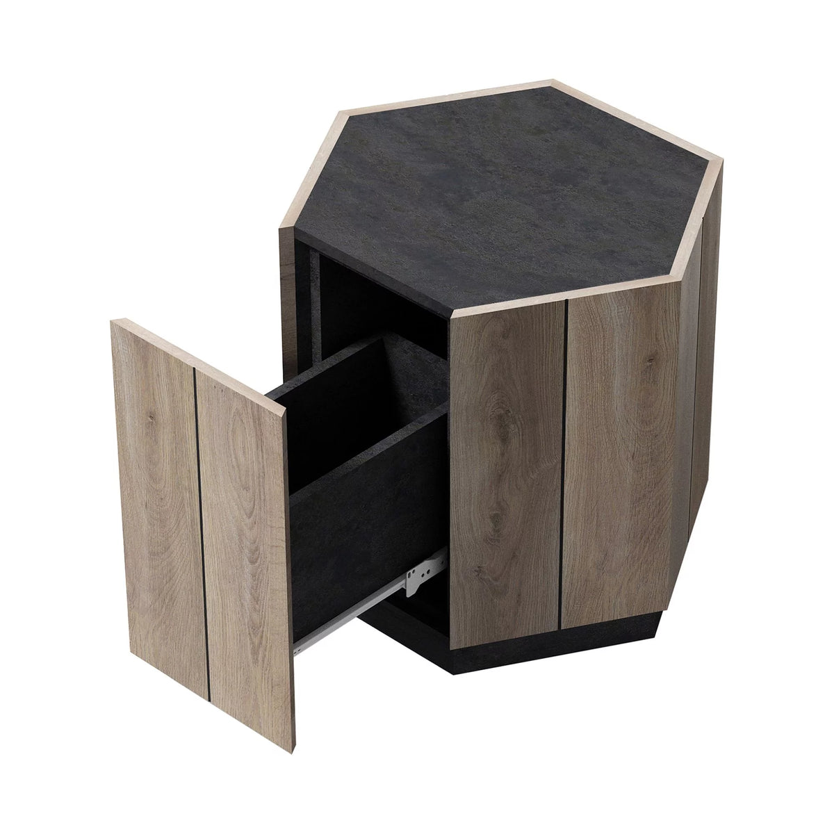 Textured Black Warm Oak Corner Table with Drawer R365