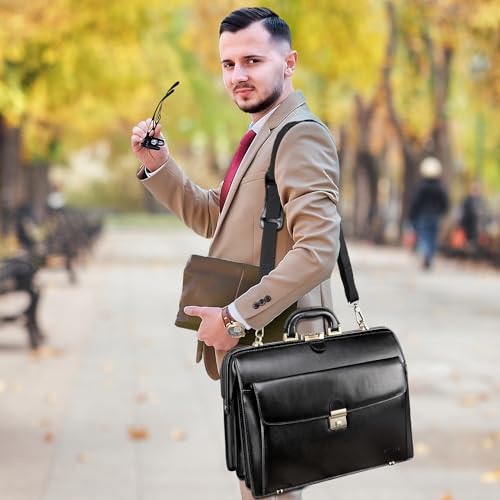 Leather Briefcase with Lock Attache Case 15.6 Inch Laptop Doctor Bag O102
