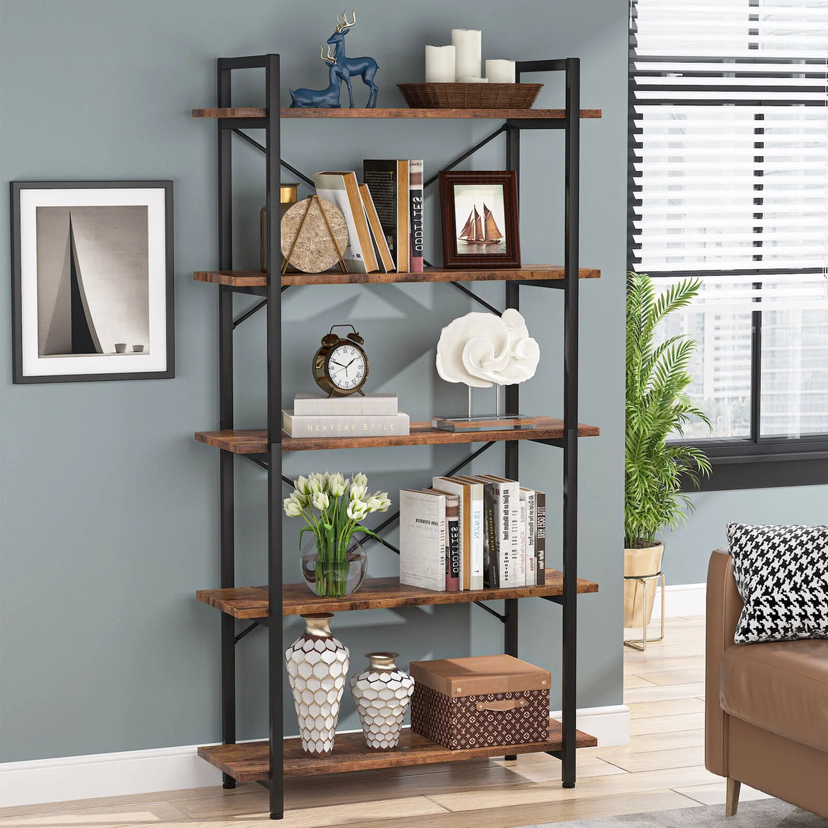 5 Tier Rustic Brown Bookcase U32966