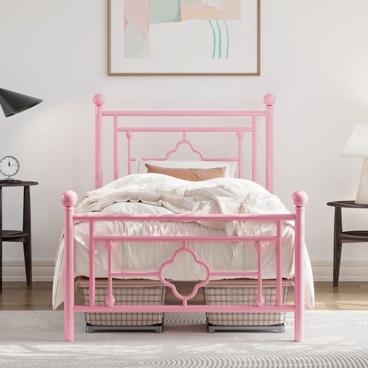 Queen Size Black Metal Platform Bed Frame with Headboard and Footboard H45295