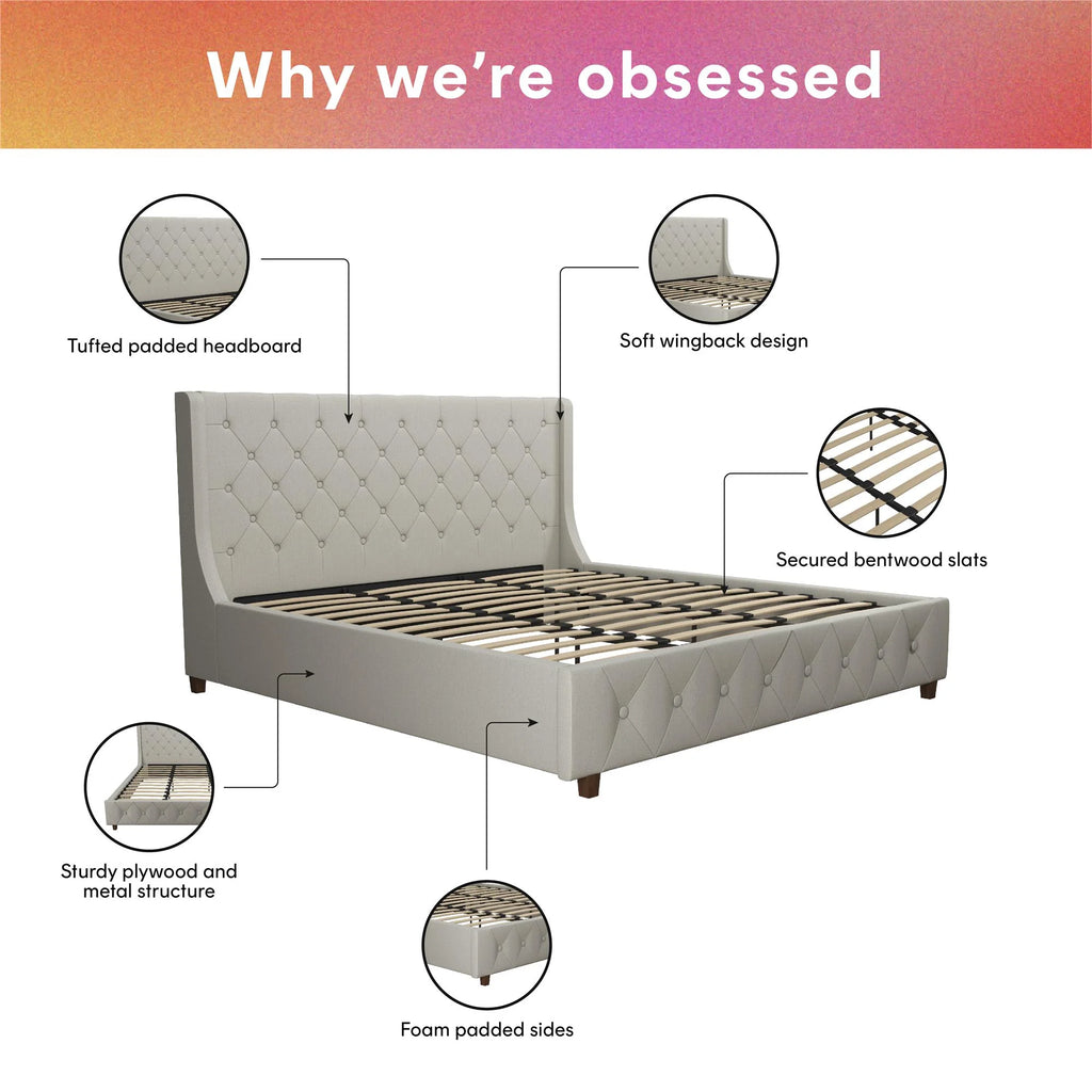 King Light Gray Linen Upholstered Bed J53110