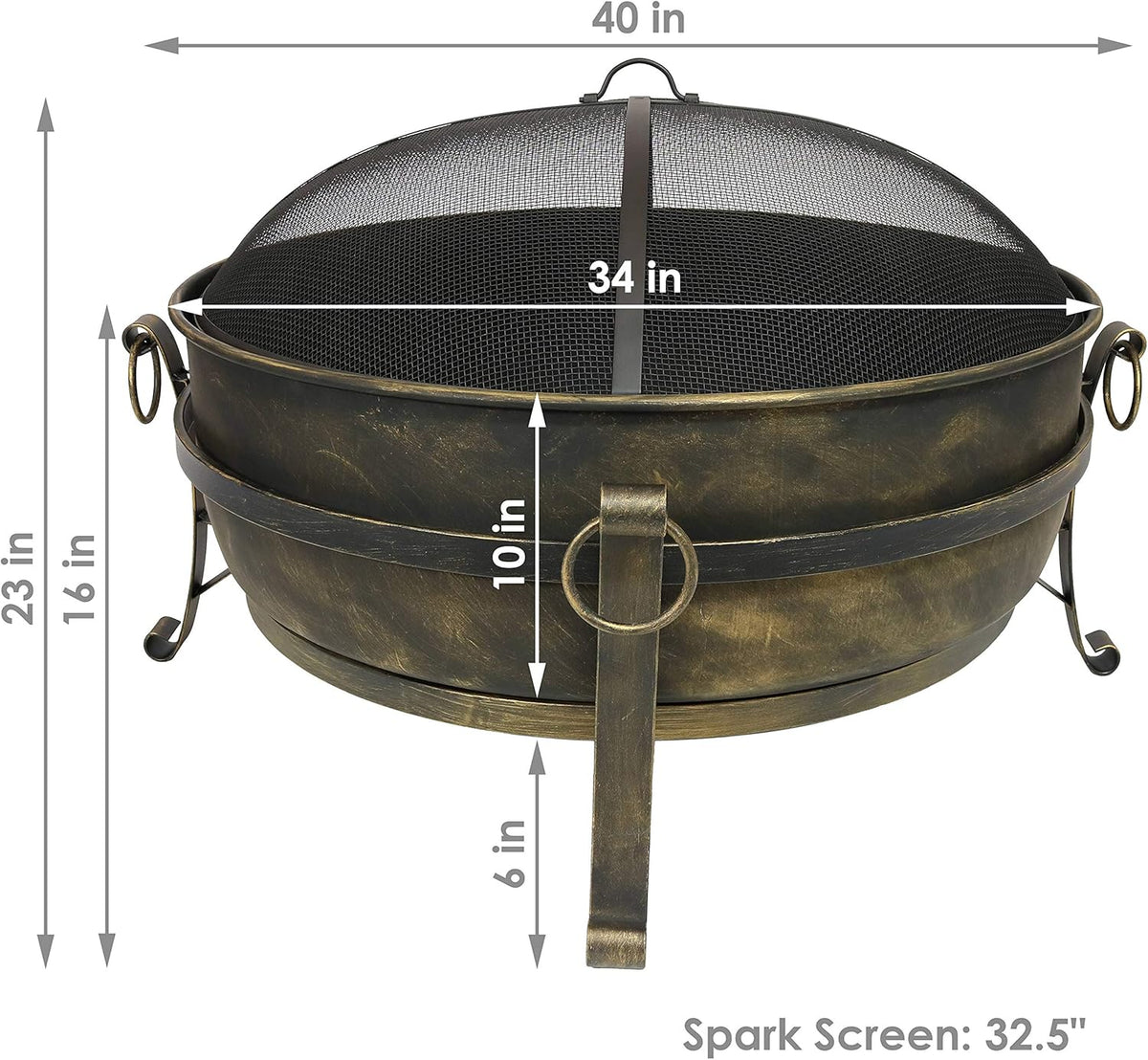 34 Inch Wood Burning Outdoor Fire Pit with Spark Screen and Poker I814229