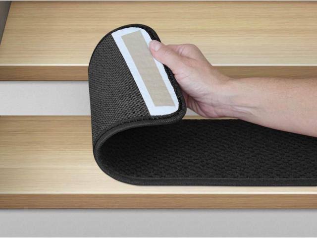 Set of 12 Black Adhesive Carpet Stair Treads B68516