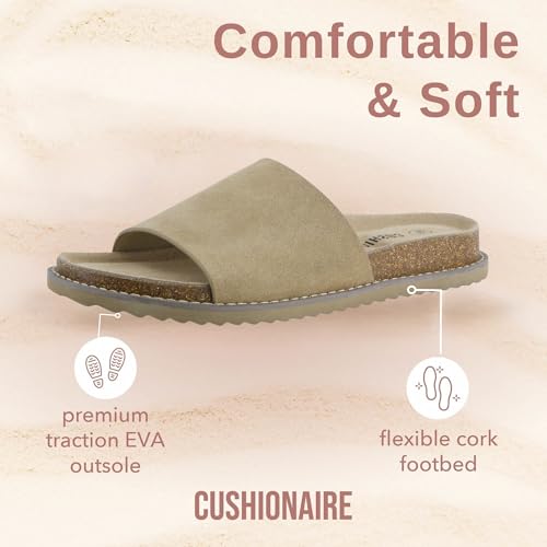Suede Slip-On Slide Sandal with Cork Footbed T646