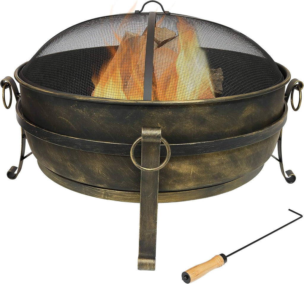 34 Inch Wood Burning Outdoor Fire Pit with Spark Screen and Poker I814229