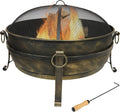 34 Inch Wood Burning Outdoor Fire Pit with Spark Screen and Poker I814229