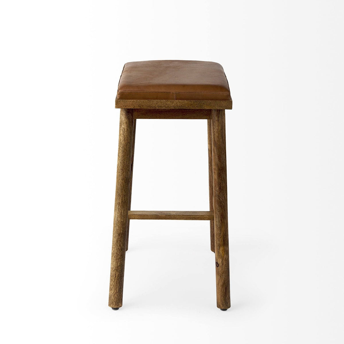 Cognac Brown Leather Medium Brown Wood Bar Stool T229