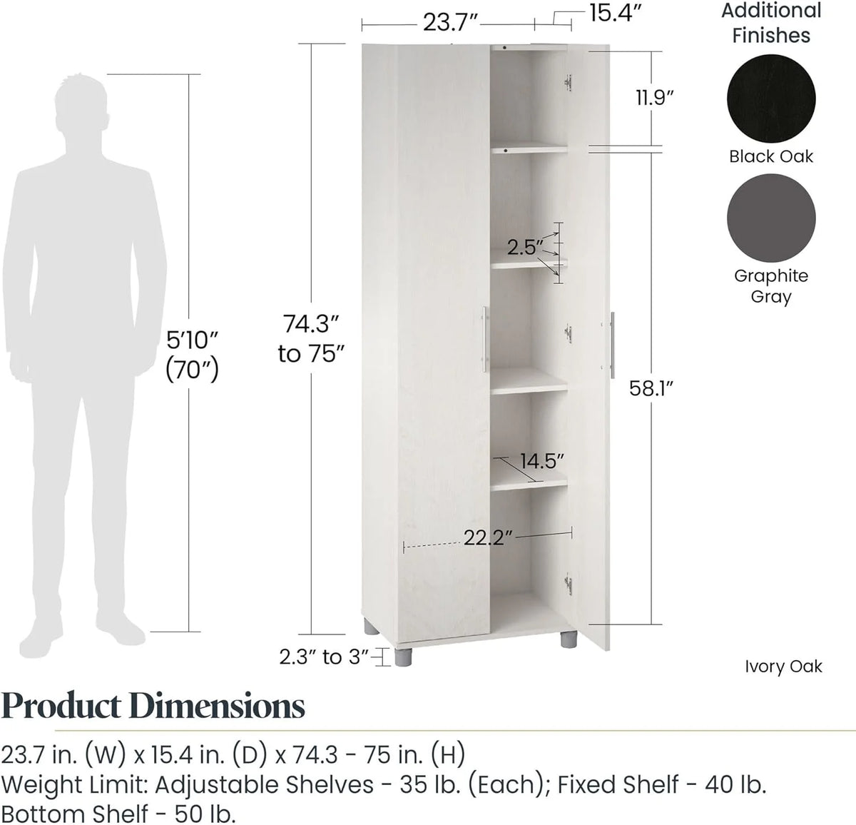 24" Utility Storage Cabinet in Ivory Oak W318