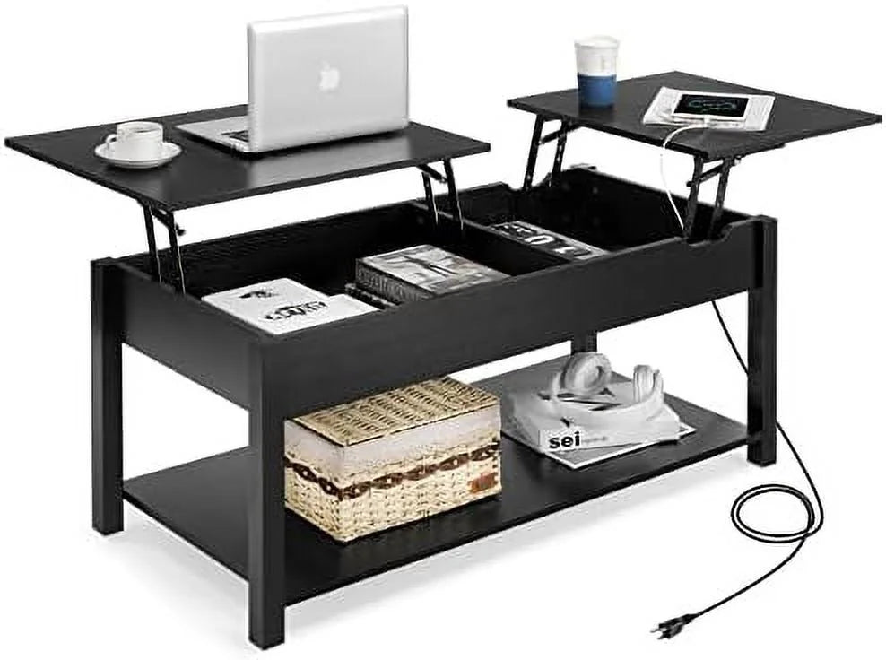 42.5" Lift Top Coffee Table with Hidden Compartment and USB Ports F222